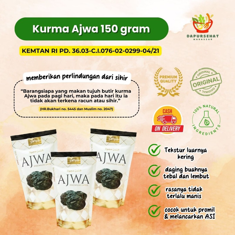 

COD Safiya Kurma Ajwa madinah premium 150 Gram kemasan cantik harga murah Kurma Nabi Original ready makassar