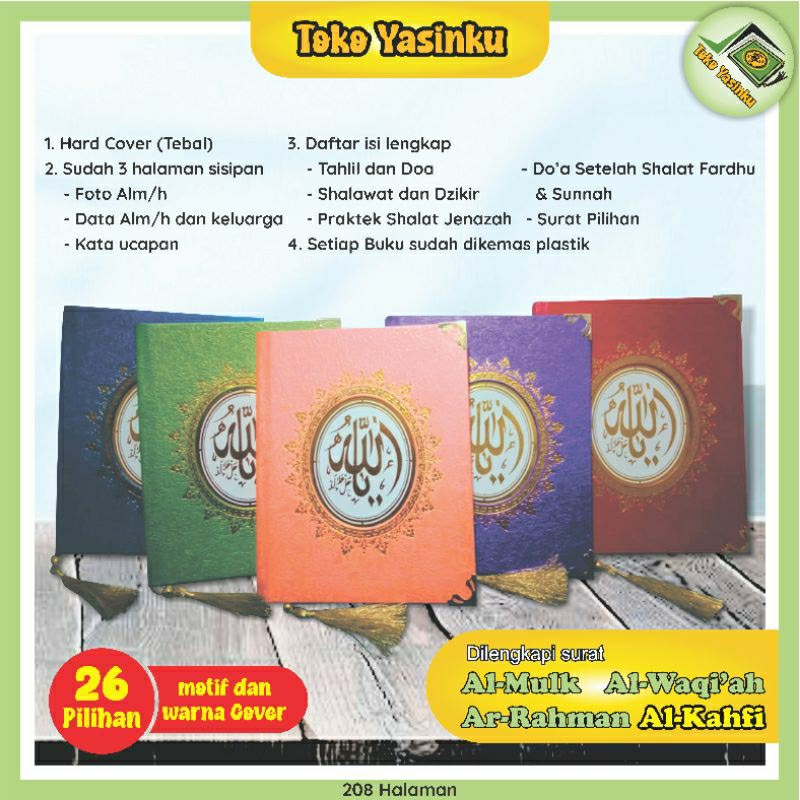 BUKU YASIN & TAHLIL HARD COVER (TEBAL). ISI 208 HALAMANN. FREE 3 HALAMAN SISIPAN FOTO DLL.