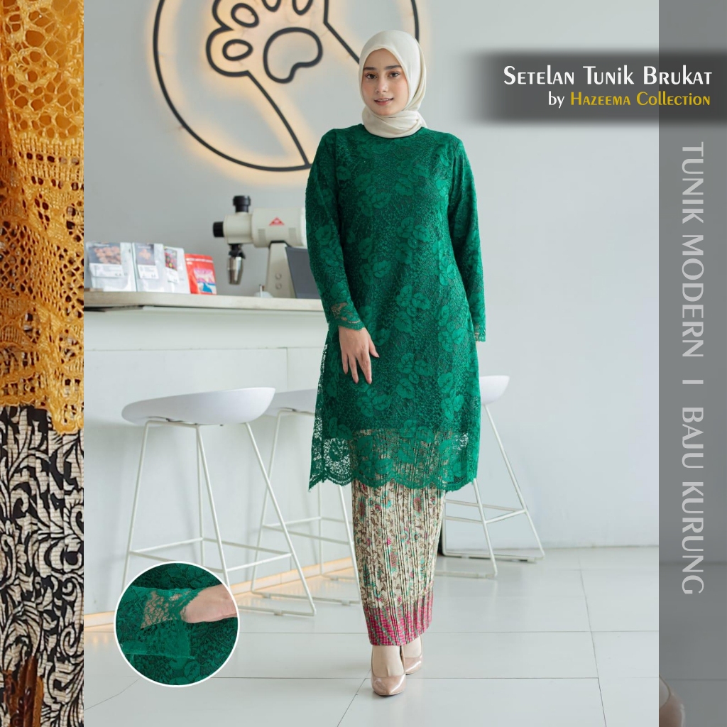 Hijau Botol -  Setelan 𝗞𝗲𝗯𝗮𝘆𝗮 𝗧𝘂𝗻𝗶𝗸 𝗠𝗼𝗱𝗲𝗿𝗻 / Kebaya Wisuda / Baju Wanita / Baju Atasan Wanita Kekini