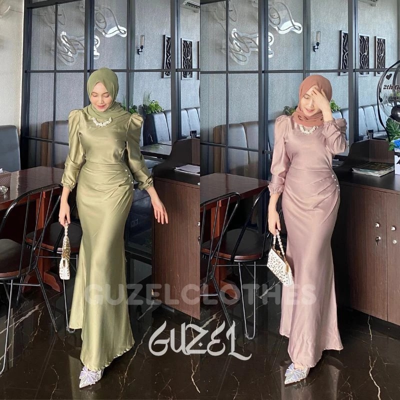 TERMURAH - ADA JUMBO Elora Dress by Guzel Satin Silk Premium Baju Fashion Wanita Kondangan Wisuda Co
