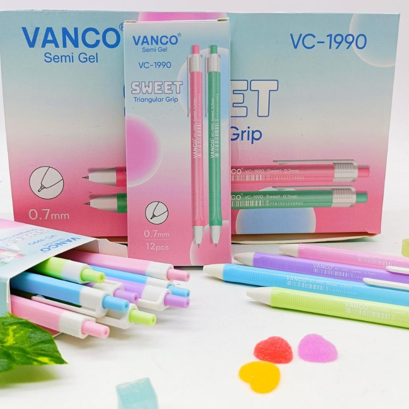

[1 Lusin/ 12 Pcs] Bolpen Pulpen Semi Gel Pen Cetek Triangular Grip Vanco VC-1990 Hitam 0.7mm