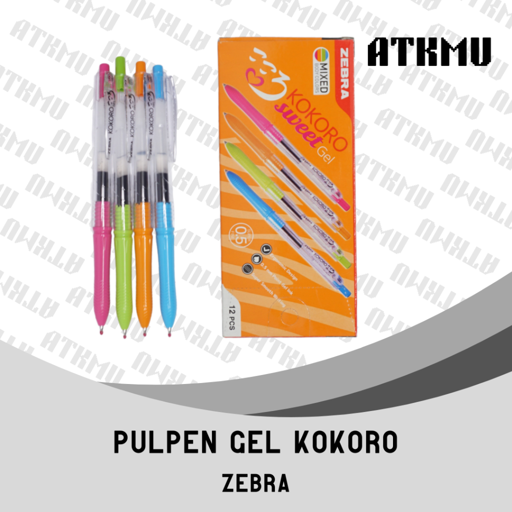 

Pulpen Gel ZEBRA KOKORO 0.5mm Tinta Hitam Body Warna 1 Pak isi 12 Pcs