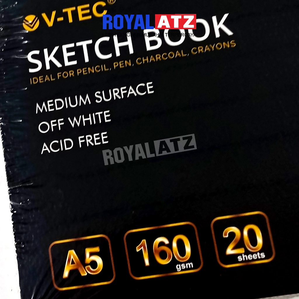 

Sketch Book / Drawing Book Premium V-tec Cover Hitam Tebal 160 Gsm Isi 20 Lembar