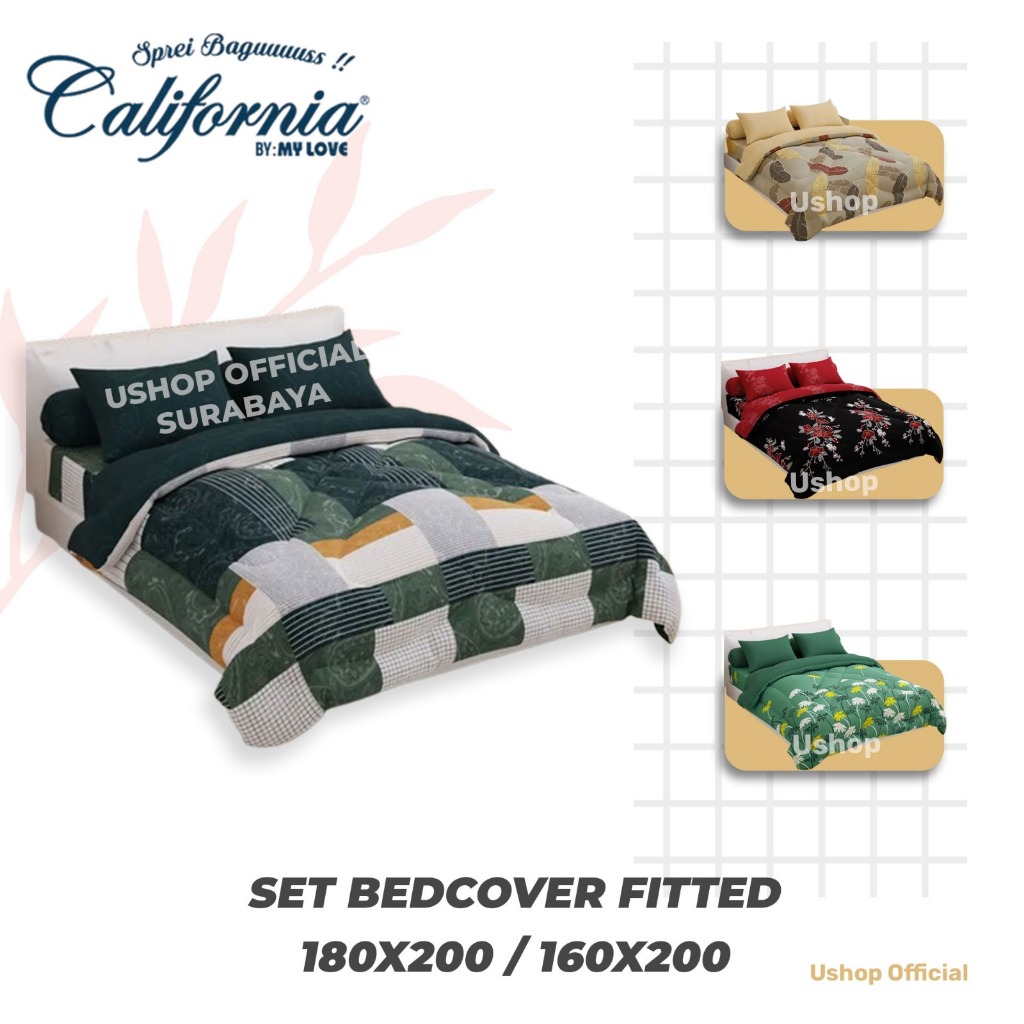 California Set Bedcover + Sprei Fitted Flat 180X200 / 160x200 Tinggi 20 Cm BC180FLATCLF USHOP