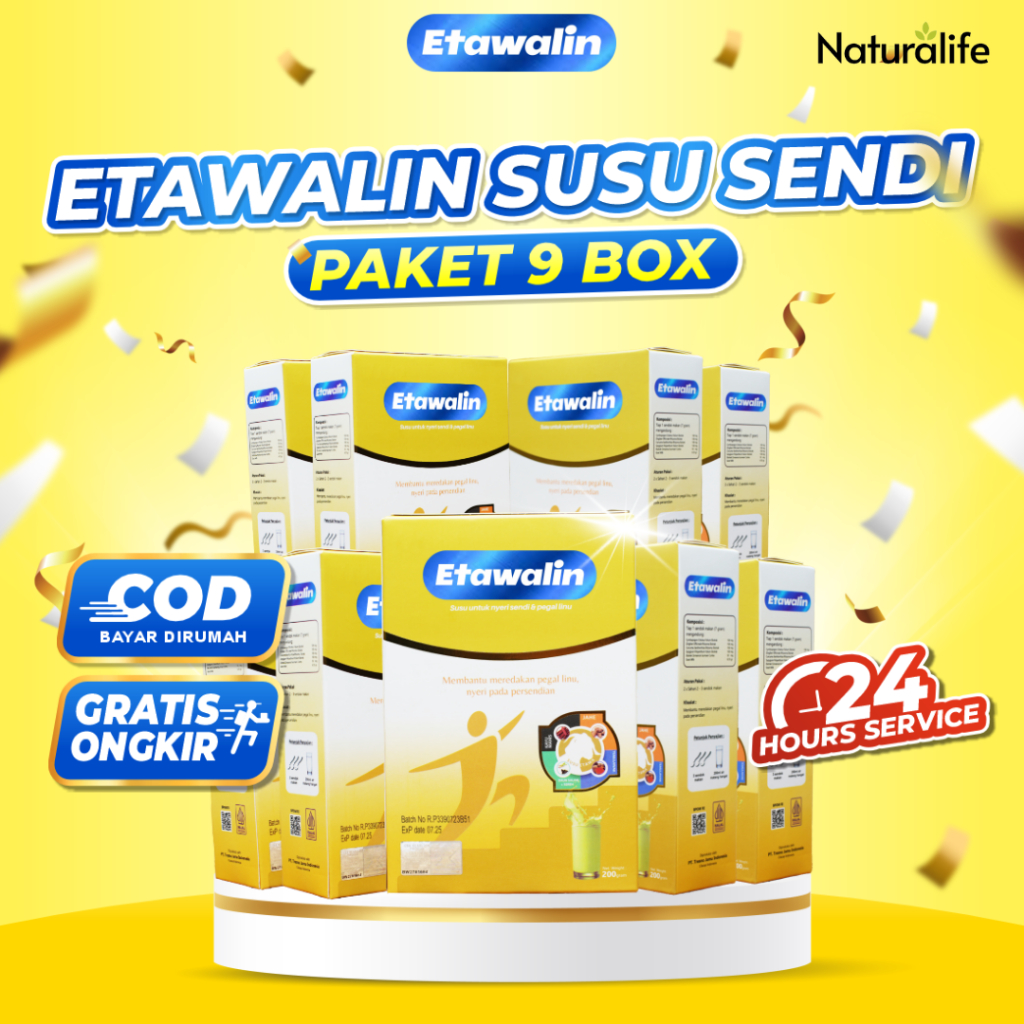 

PAKET 9 BOX ETAWALIN - Paket Sendi Sehat Tulang Kuat Cegah Osteoporosis Osteoarthritis Asam Urat Ori