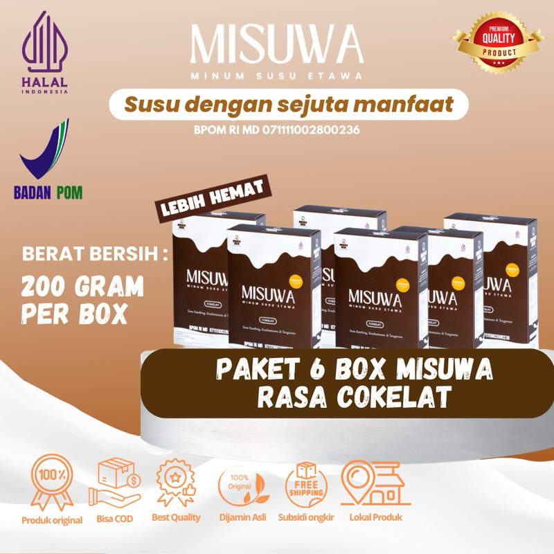 

PAKET 6 BOX Susu MISUWA - Susu Kambing Etawa rasa Coklat, Susu Cokelat Susu Bubuk Susu Kesehatan Tulang Susu Sendi dan Otot