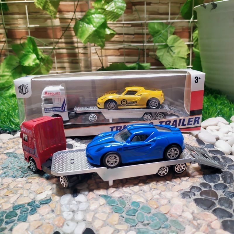 Mainan diecast mobil truk trailer muatan mobil anak Alloy - miniatur set truk metal