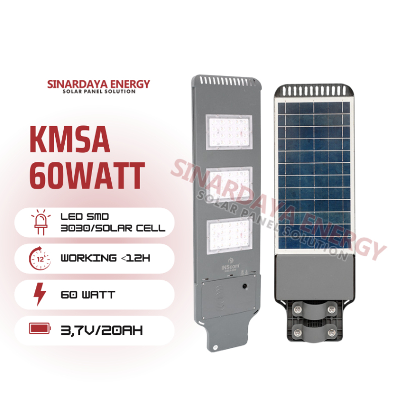 Lampu Jalan Tenaga Surya All In One KMSA 60W SNI / LAMPU PJU SOLAR CELL LED 60W INSCOM AIO