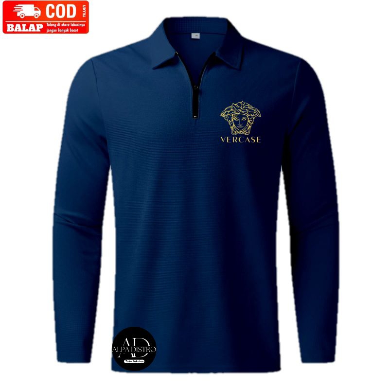 Kaos kerah zipper PERKACE 1 lengan panjang pria> Kaos polos pria lengan panjang