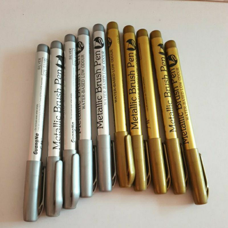 

(bukan grosir) [Aesthetic by fss.id] pena/spidol emas silver/spidol kuas warna/tinta metalik/spidol akrilik/metallic brush