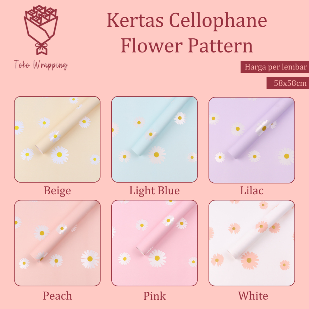 

Kertas Cellophane Kertas Buket Bunga [Flower Pattern] Flower Wrapping Paper Celophane / Chellophane Murah untuk Snack Uang