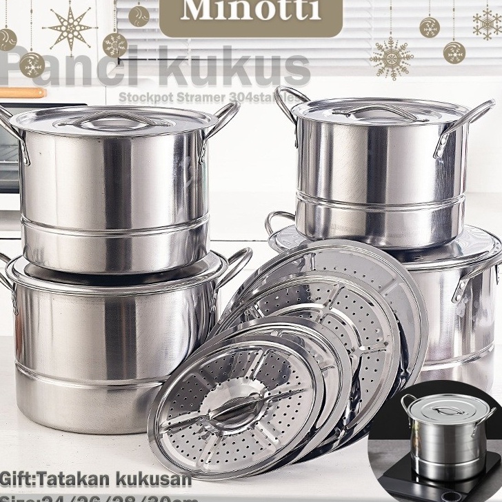 Pot Steamer Panci Kukus 242623CM Panci Dandang Kukus Stainless Steel Stock Pot Steamer Stainless dan