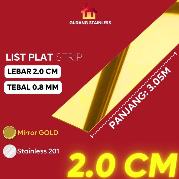 List Plat Strip Mirror Gold Stainless 2MM