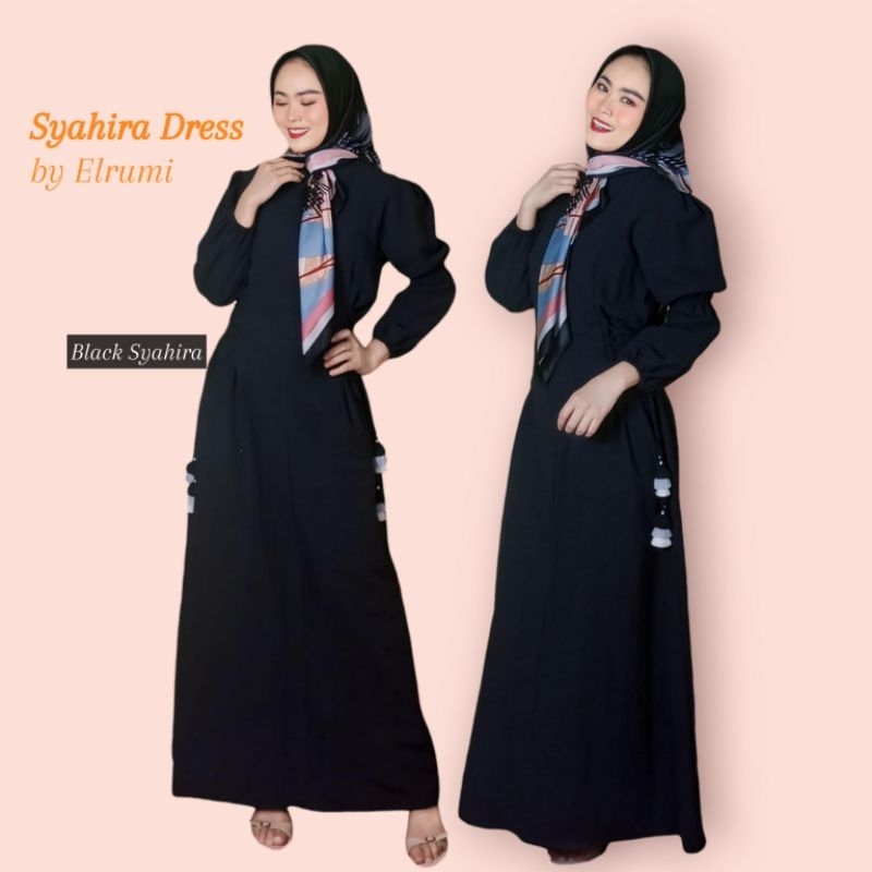 Syahira Dress Gamis Hitam Baju Muslim Umroh Syari Hijab