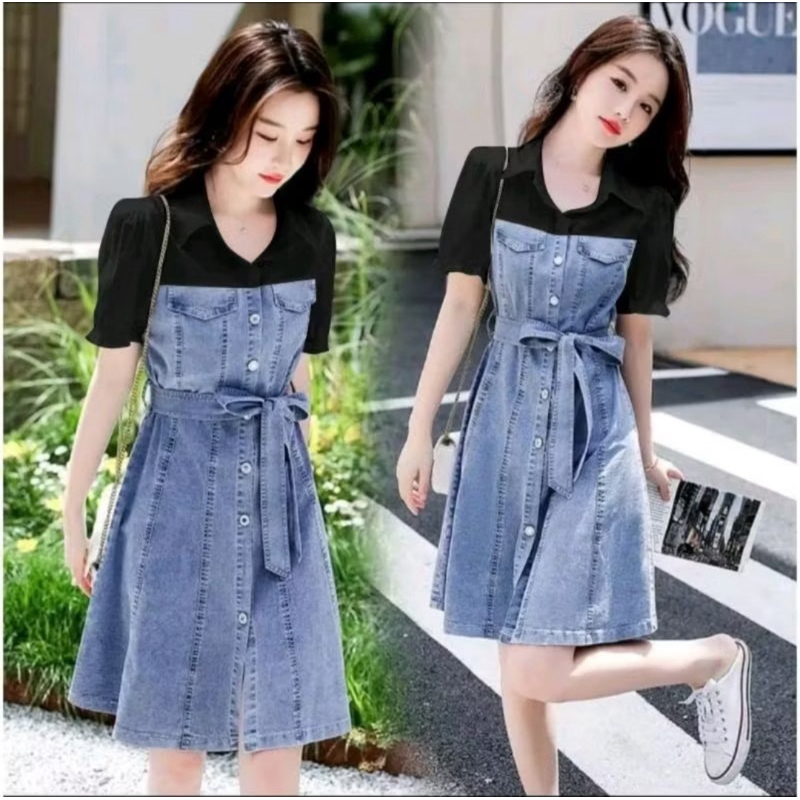 RTYU Dress Jeans Wanita Kombinasi Katun Denim Soft