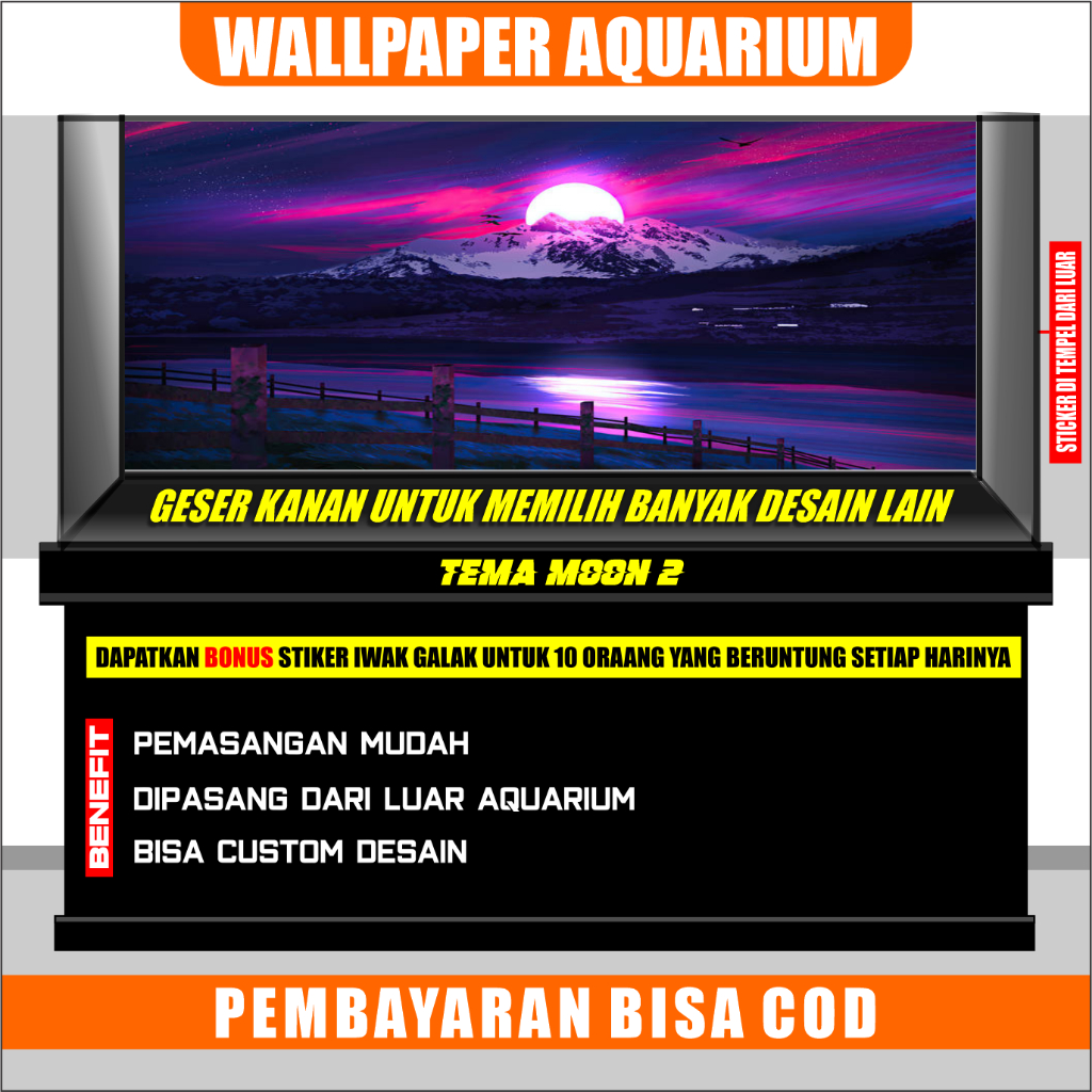 sticker skotlet wallpaper background hiasan aquarium belakang 3d timbul motif aquaspace moon bulan