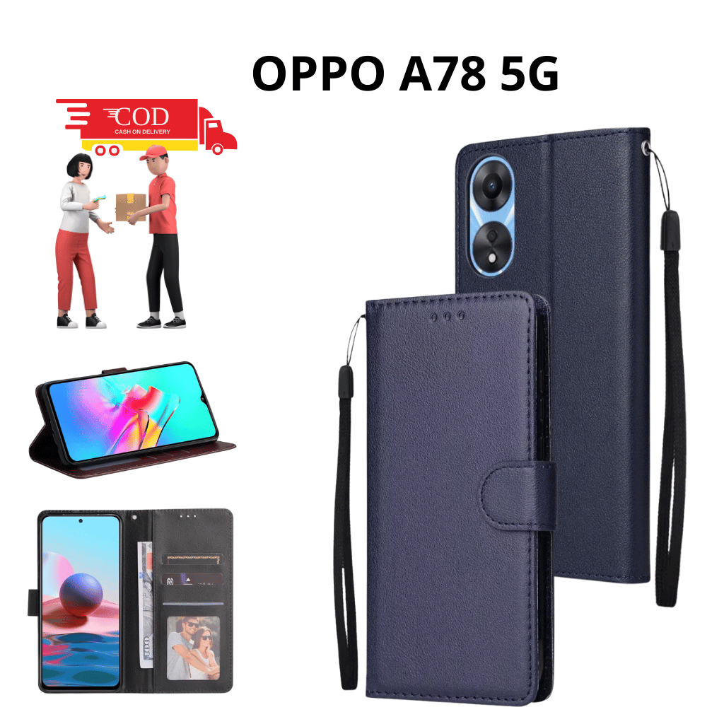 FLIP COVER OPPO A78 5G LEATHER CASE FLIP CASE WALLET CASING DOMPET CASING HP SILIKON