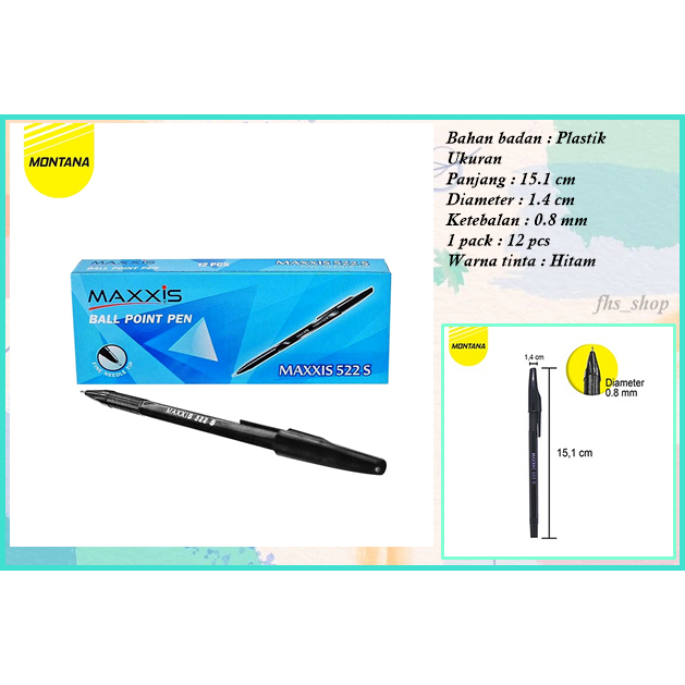

12 Pcs Pulpen Tinta Hitam Bolpen Hitam Ballpoint Tinta Hitam Bolpen Tinta Hitam Montana Maxxis 522S