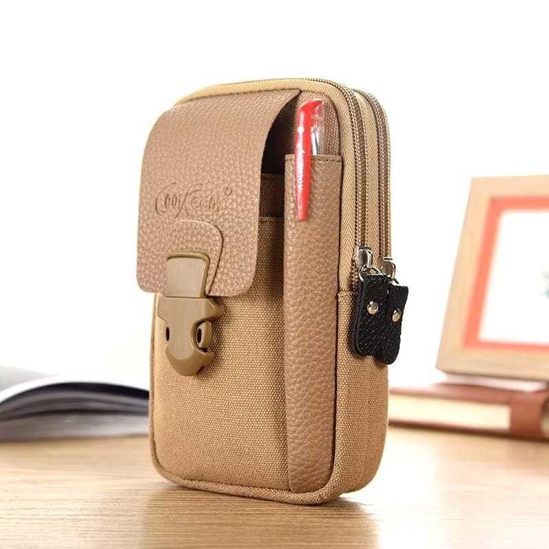 Tas Pinggang Pria Dompet Hp Bahan Kanvas Kulit