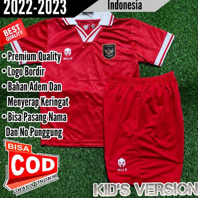 Super Shipment Setelan Baju Bola Anak Indonesia Home Merah 222 223 Grade Ori Import Jersey Kids Timn