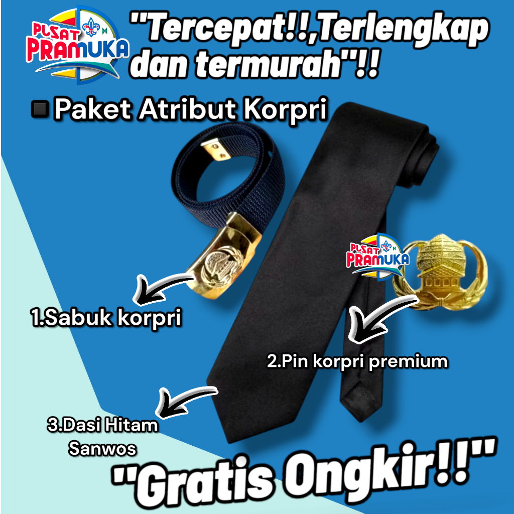 Atribut perlengkapan ASN pns korpri [sabuk,pin korpri,dasi hitam]