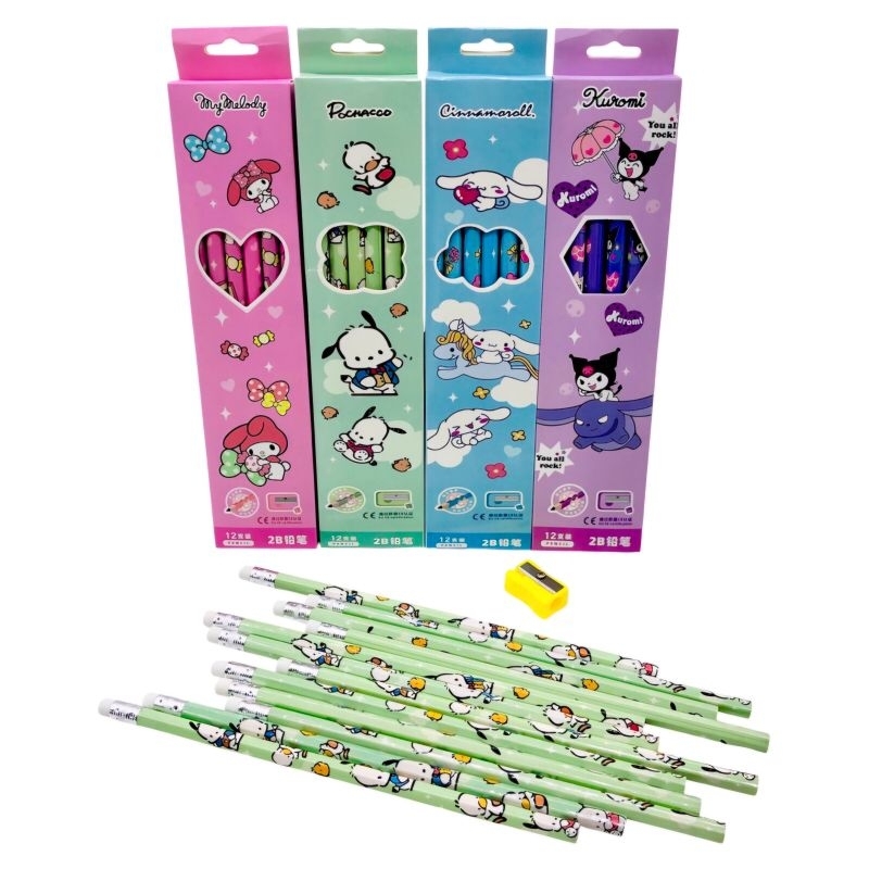 

(PAK/12PCS) SANRIO - Pensil 2B - 3661 Karakter Kuromi, Cinnamoroll, Melody