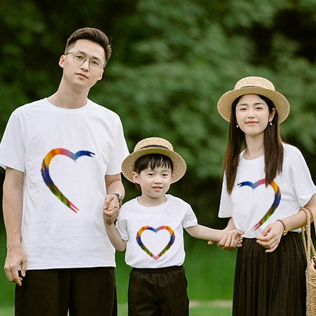 RAINBOW HALF Kaos Kapelan Keluarga Katun Tebal Halus Ayah Ibu Anak model hati terbelah belah simple