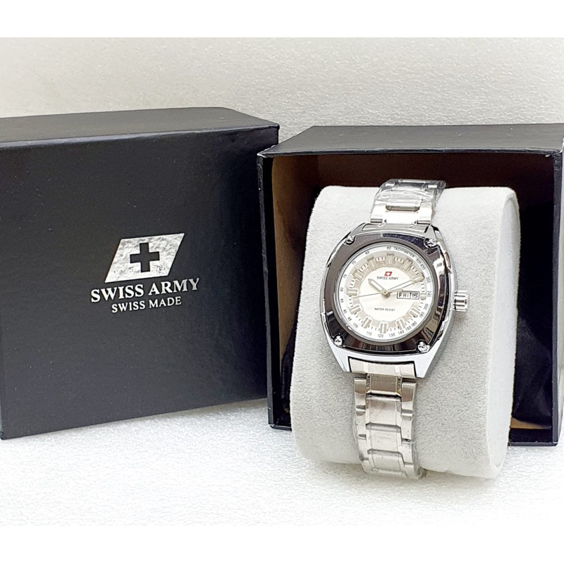 jam tangan pria terbaru analog jam pria swiss strap rantai sillver D.38mm