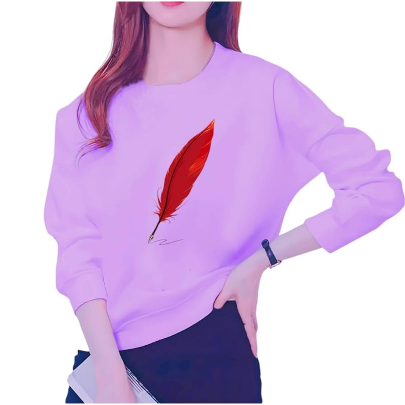 Sweater Wanita Dewasa Lengan Panjang Cantik Kekinian Bermotif BULU Merah