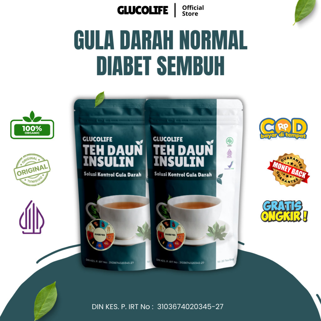 

Glucolife Teh Daun Insulin Solusi Gula Darah Turun Diabet Sembuh Teh Herbal Paket 2 Box