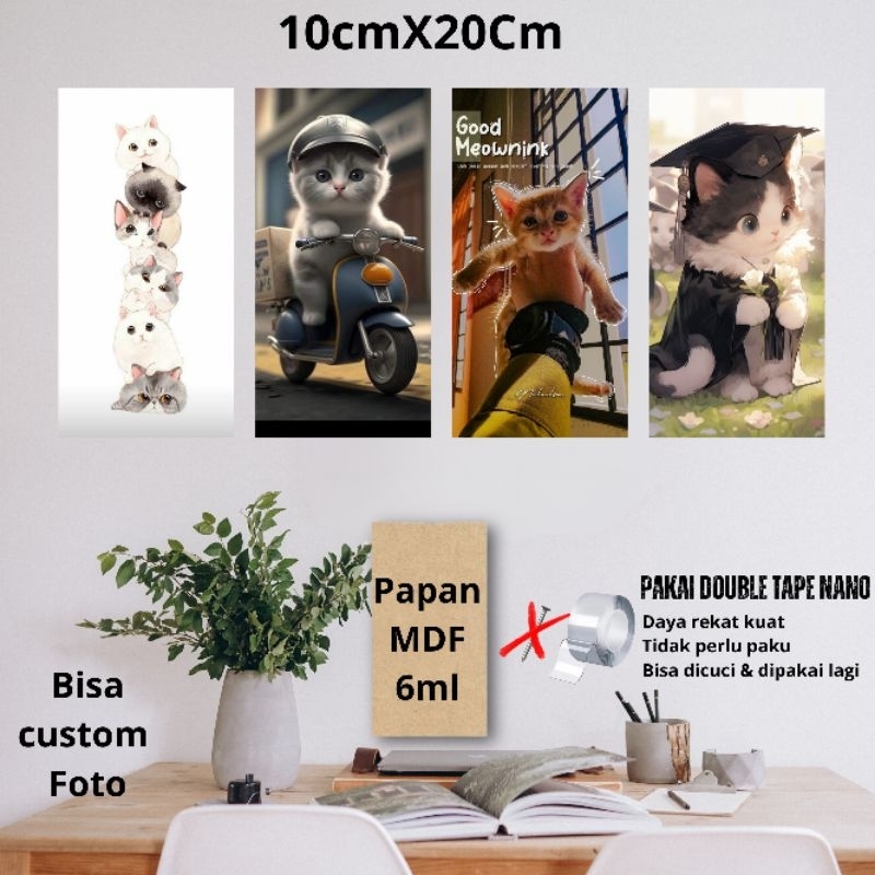 PRCTK (10X20CM) HIASAN DINDING PAPAN MDF TEMA KUCING LUCU CAT DECOR MEMPERCANTIK DINDING SEKOLAH RUM