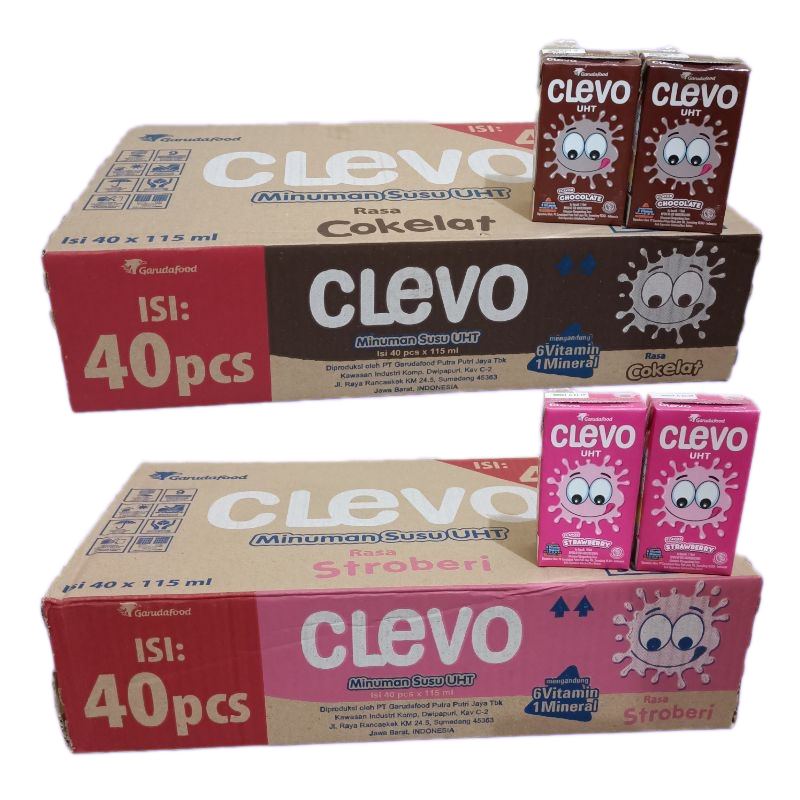 

Garuda Food CLEVO Rasa Coklat / Stroberi Susu UHT 115 ml [40 kotak/karton]