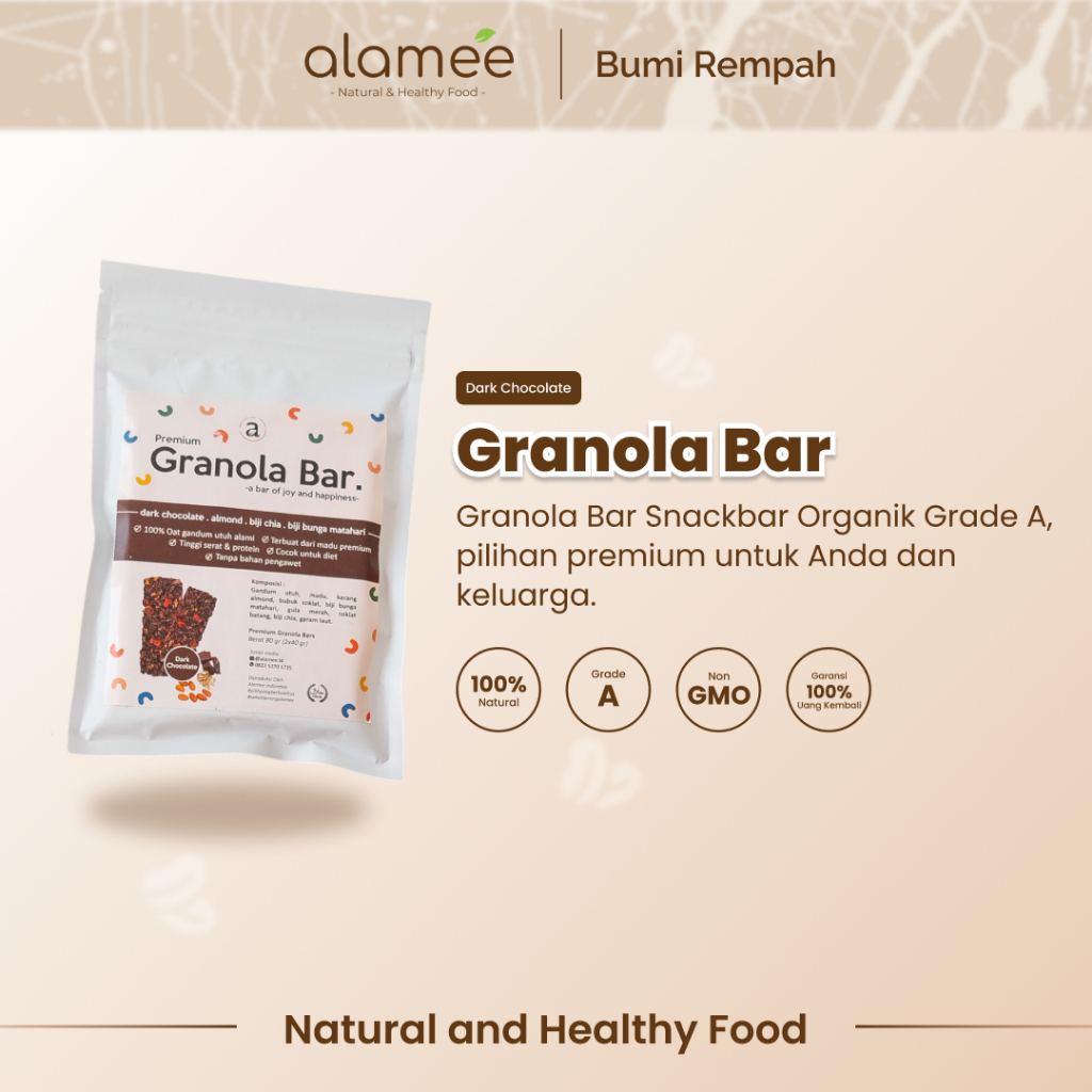 

ALAMEE Granola Bar Snackbar Dark Choco Chocolate Cemilan Diet Healthy Snack Sehat Rendah Kalori 80gr