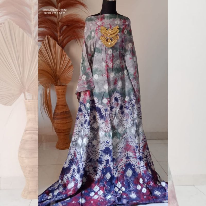 Bahan Kain Jumputan Palembang Dasar Serat Jagung Panjang 3 Meteran Batik Jemputan Couple Abu Handmad