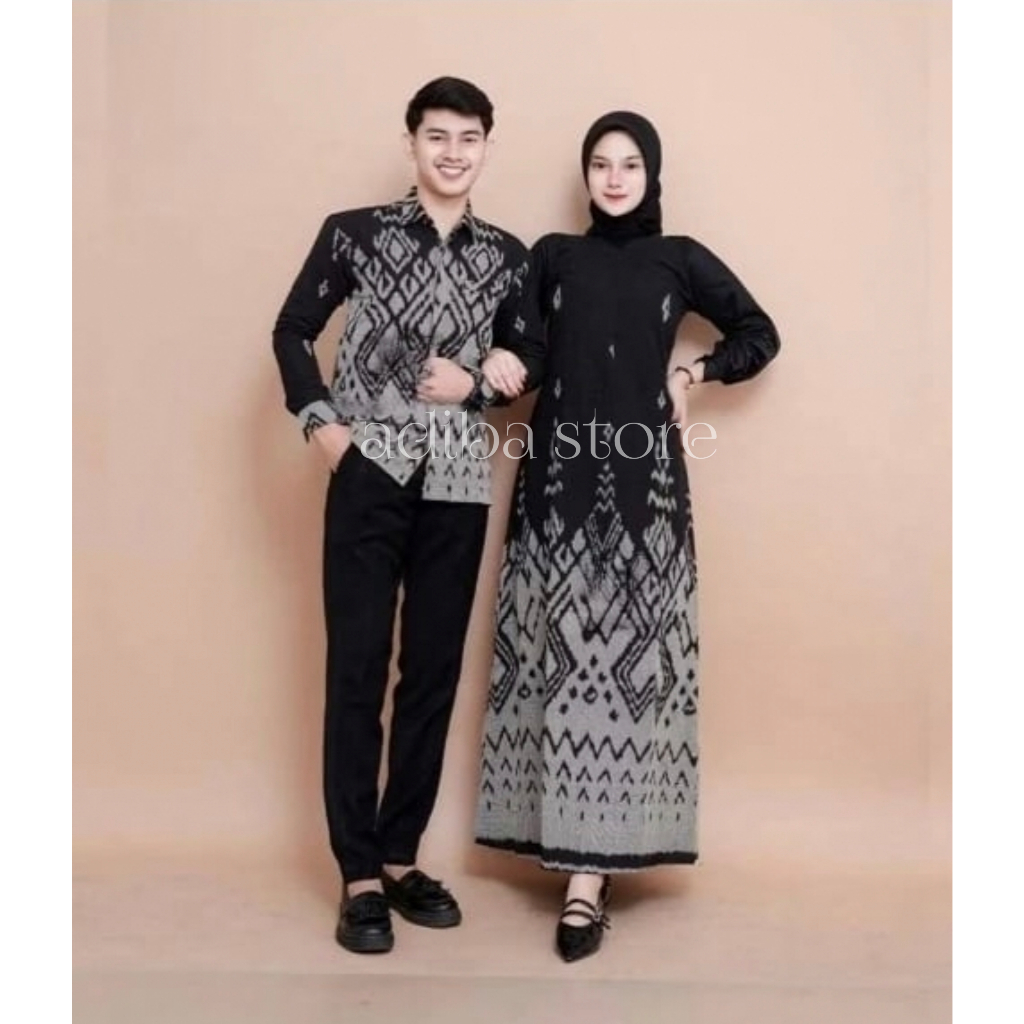 ADIBA - Baju Tenun Couple Belvia Dress Hitam - Couple Tenun Kondangan - Baju Seragam Batik keluarga