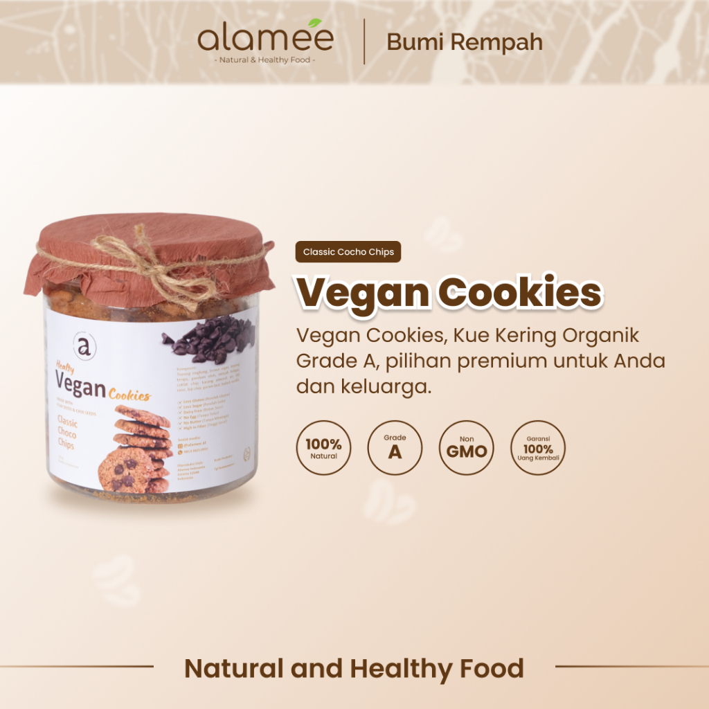 

ALAMEE Cookies Diet - Choco Chip Kue Kering Cemilan Sehat Healthy Vegan Snack Sehat Less Sugar 220gr