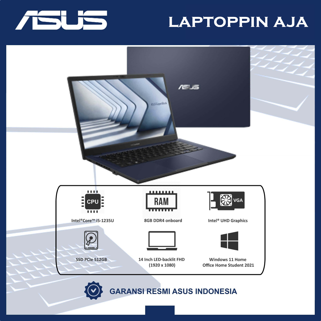 ASUS EXPERTBOOK B1402CBA CORE I5 1235U MEMORI 8 GB SSD 512 GB WIN 11 + OHS