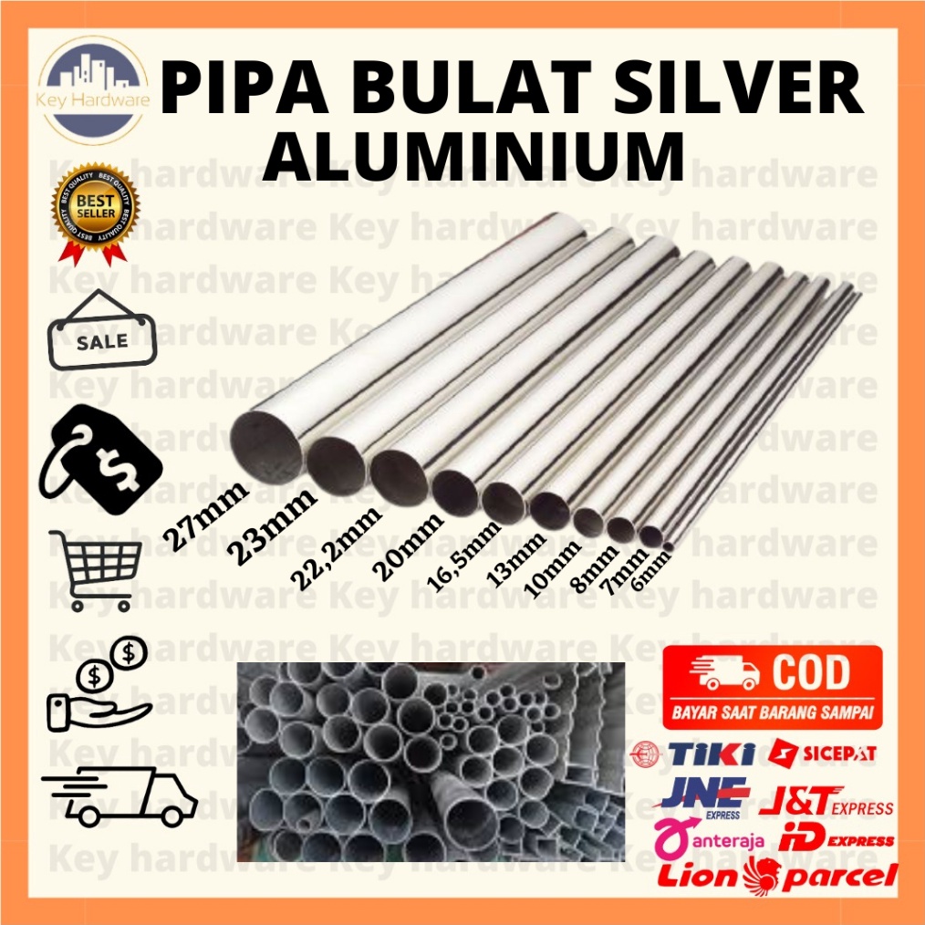 Pipa Bulat Aluminium Panjang 6m Gratis Ongkos Potong MIN 5cm MAX 2cm