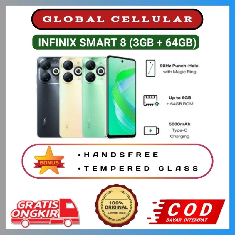 Infinix Smart 8 Ram 3GB Rom 64GB | 5000mAh | Extended Ram 6GB