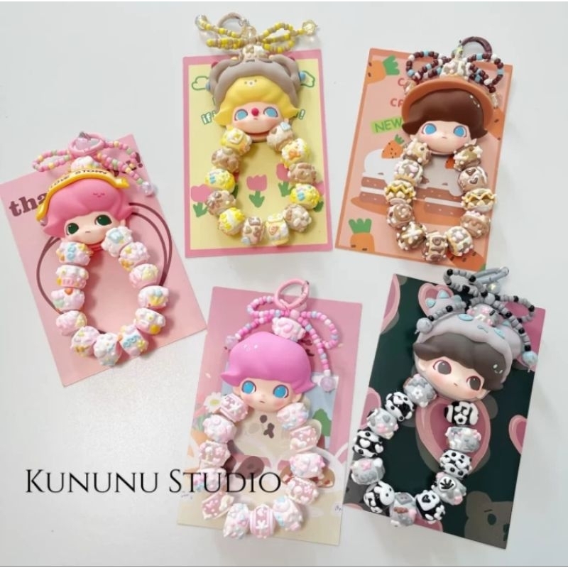 

bubble Mart Dimmo date lanyard hand - painted beads mobile phone Chain original ins Style Kay Chain Bag pendant