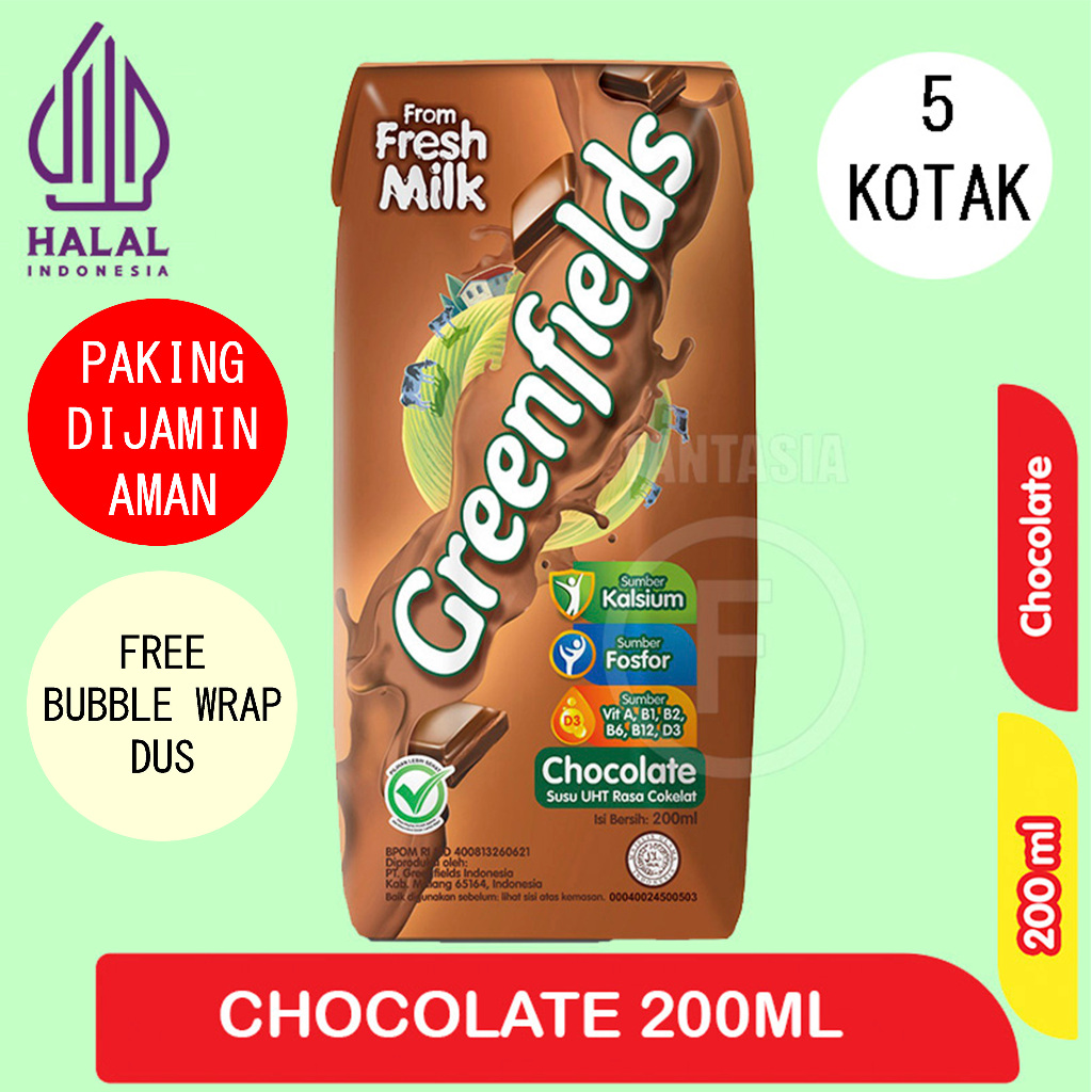 

GREENFIELDS SUSU UHT CHOCOLATE 200ML PACK 5 PCS FANTASIA PAKING JAMIN AMAN
