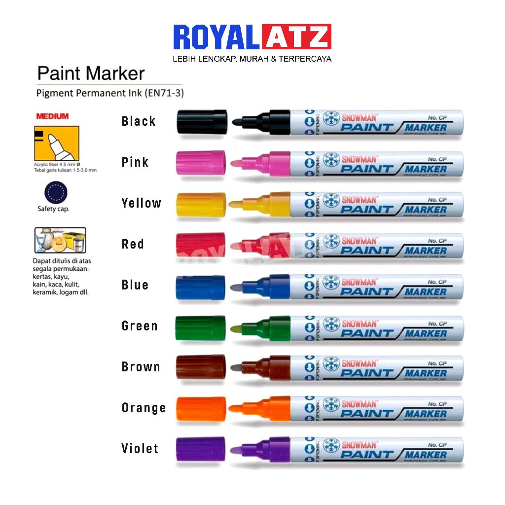 

Spidol Cat Warna Permanen Paint Marker Snowman CP12 Medium Tip