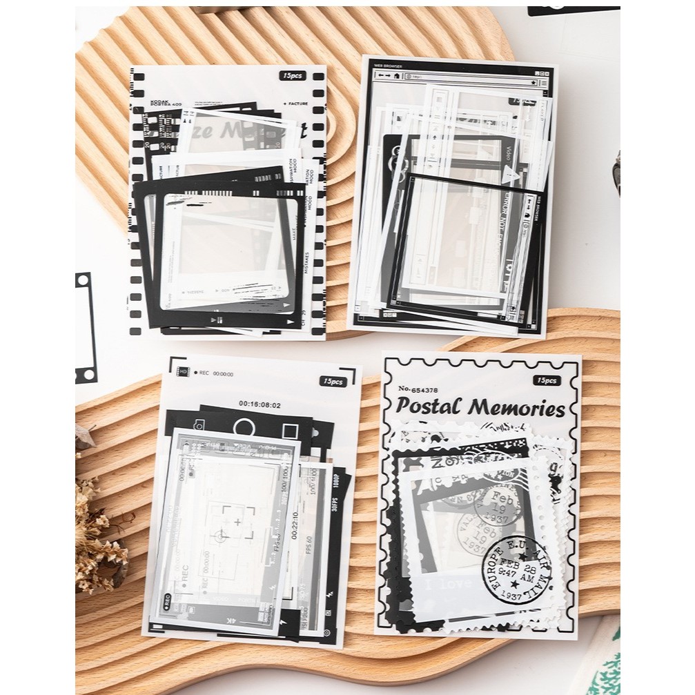 

15pcs Stiker PET Seri Stempel Bingkai Foto Dekorasi Buku Pegangan Retro Sederhana Sticker Perekat Diy Journal Scrapbook