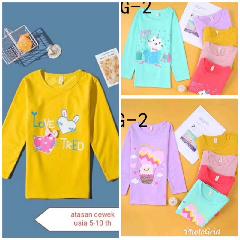 KAOS ANAK PEREMPUAN LENGAN PANJANG IMPORT / KAOS LENGAN PANJANG ANAK HE-LING PEREMPUAN / KAOS PANJAN