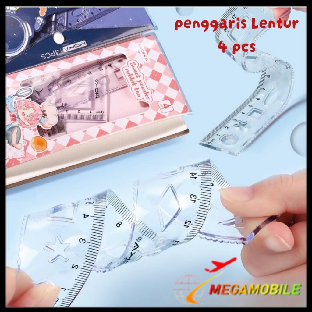 

MM Penggaris Lentur Bening Isi 4Pcs Lucu Penggaris Set 4IN1 20Cm Ruller Set Transparant Perlengkapan Sekolah Menggambar Pelajar Mahasiswa Motif Polos Kemasan Ziplock