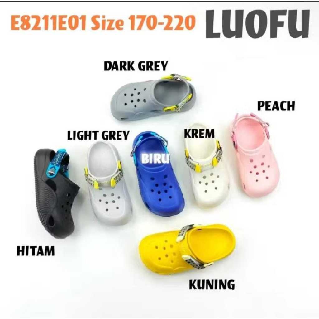 Luofu Sandal Bakpau Anak Cewe Cowo Unisex Import Empuk Ringan E8112E01 (AX2)