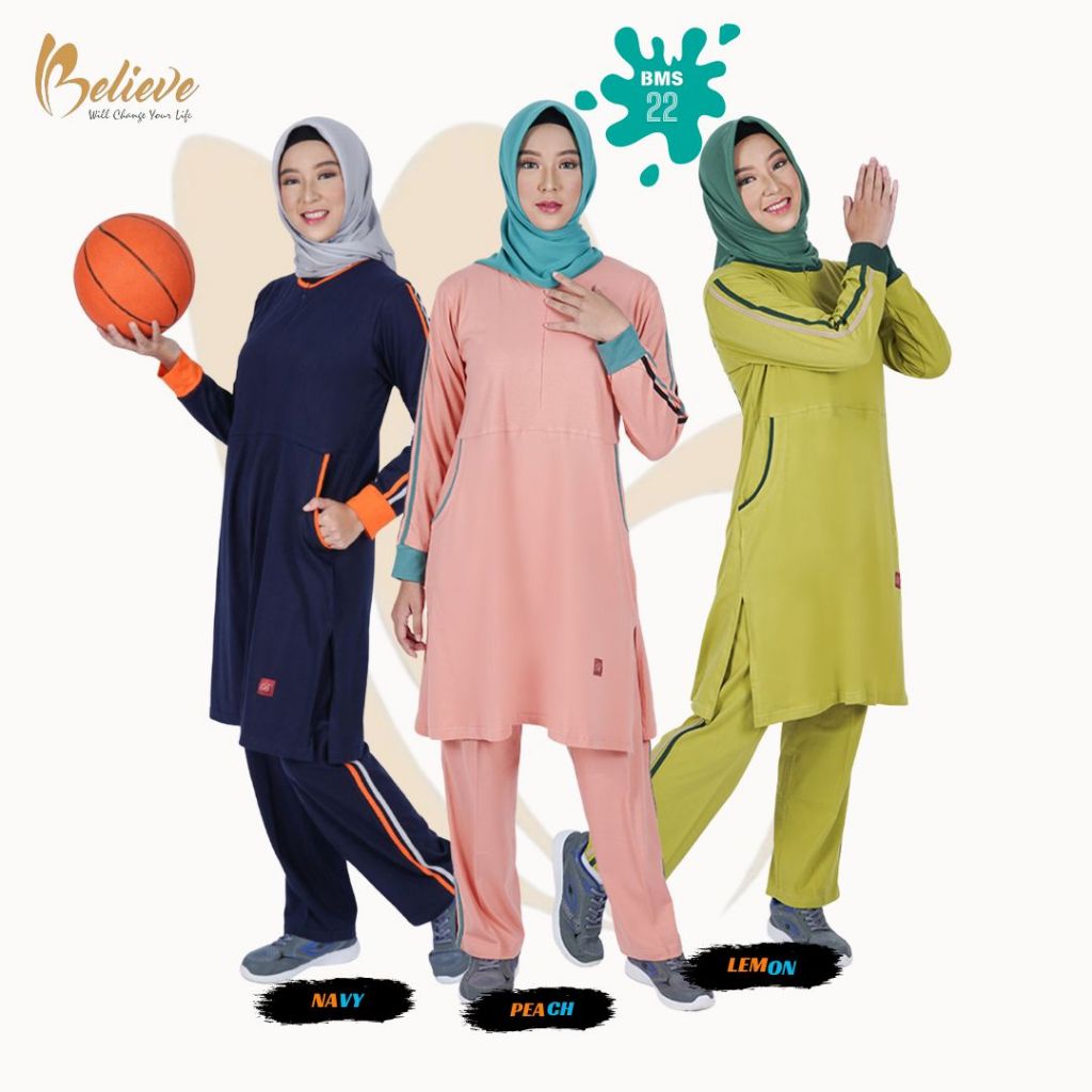 BELIEVE - Setelan Baju Olahraga Tunik Wanita Muslimah BMS-22