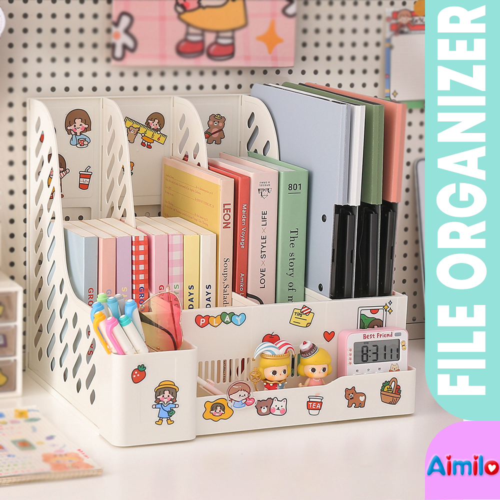 

Aimilo - Rak Buku Organizer File dengan Tempat Pena Box File Tempat Buku Tempat Penyimpanan Berkas Kantor