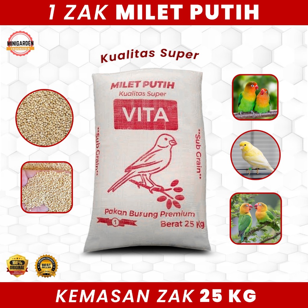 MILET PUTIH ZAK 25KG KHUSUS GOJEK pakan burung lovebird kenari biji milet karung 25 kg
