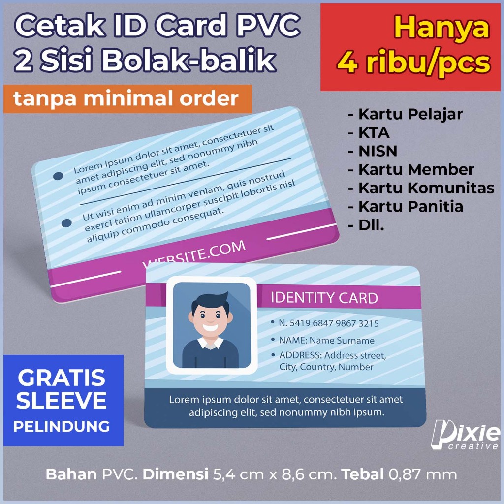 

Cetak ID Card PVC Satuan Name Card Murah Kartu Anggota 2 Sisi Bolak-balik Laminasi Glossy Hologram Premium